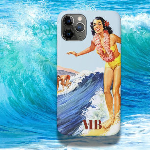 Retro Surfer Waves Summer Blue Monogram Case-Mate iPhone Hülle