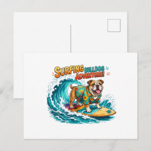 Retro-Surfing-Bulldog-Abenteuer - Vintage-Strand  Postkarte