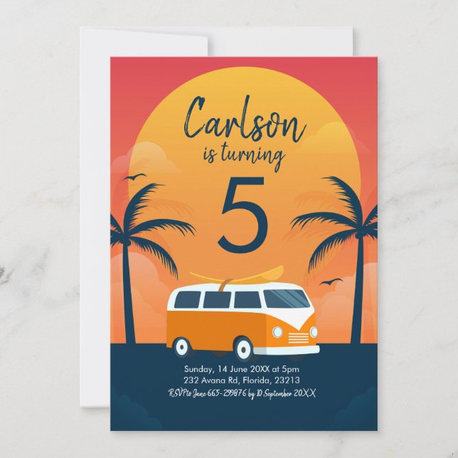 Retro Surfing - Einladung zum Geburtstag (Vorderseite)