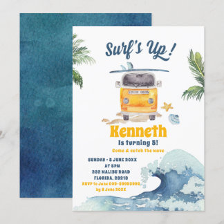 Retro Surfing Kindergeburt Einladung
