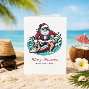 Retro-Surfing-Santa-Tropische-Vibes Feiertagskarte
