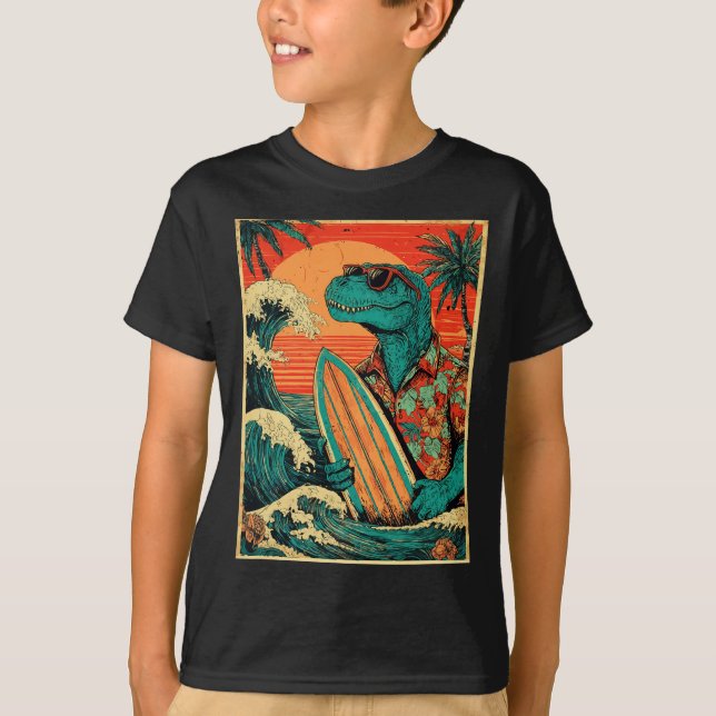 Retro Surfing Tyrannosaurus Hawaiian Summer Dinosa T-Shirt (Vorderseite)