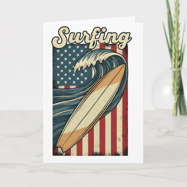 Retro Surfing USA Flag Karte (Vorderseite)