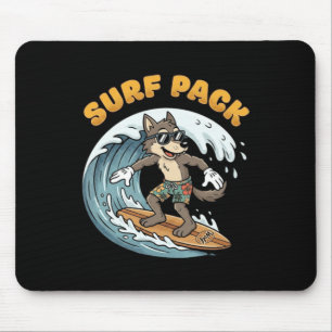 Retro Surfing Wolf Surf Pack Ozeanwellen Vintage Mousepad