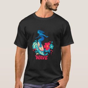 Retro-Surfmädchen, das Wellen-Blumen-Ästhetik-Stra T-Shirt