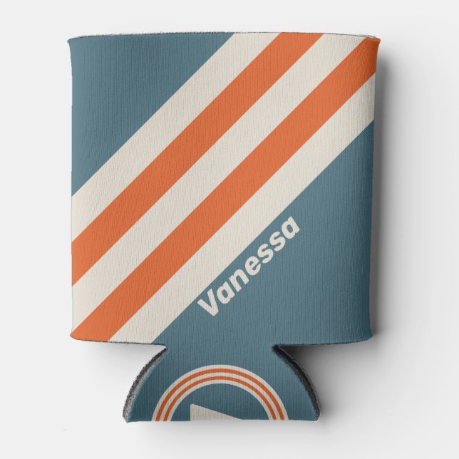 Retro Surfside Stripes with Name Dosenkühler (Vorderseite)