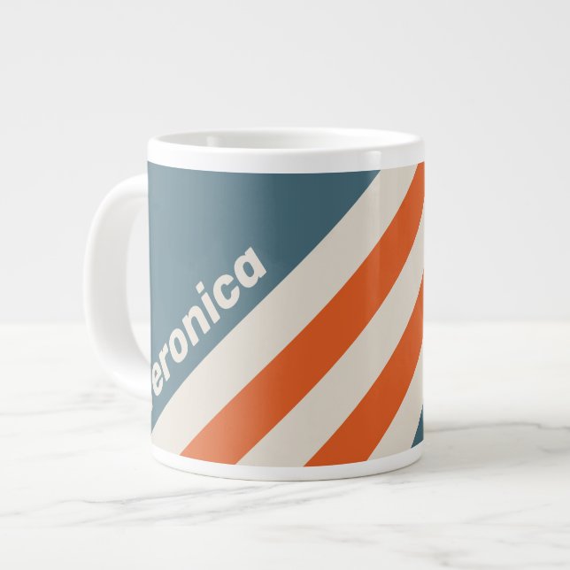 Retro Surfside Stripes with Name Jumbo-Tasse (Vorderseite Links)