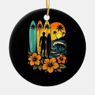 Retro-Surfstrand-Sonnenuntergang-Tropisch Keramik Ornament