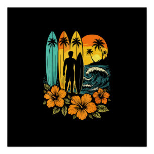 Retro-Surfstrand Sonnenuntergang Tropisch Poster