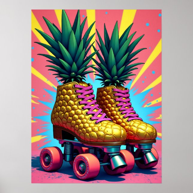 Retro Surreal Ananas Roller Skate Pop Art Poster (Vorne)