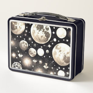 Retro-Surreal-Art-Deco-Bemalte Monde Metall Brotdose