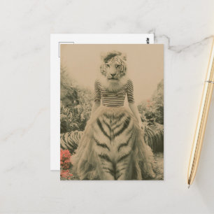 Retro-Surrealer-Tiger-Lady-Hybrid-Fantasy Postkarte