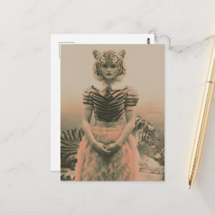 Retro-Surrealistische Tiger-Dame und eine Tiger-Fa Postkarte
