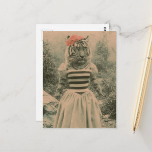 Retro-Surrealistischer Tiger im Kleid Fantasy-Mode Postkarte