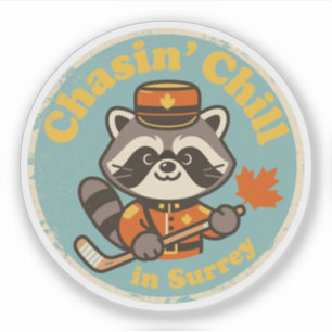 Retro Surrey BC Waschbär und Hockeyschläger Aufkleber