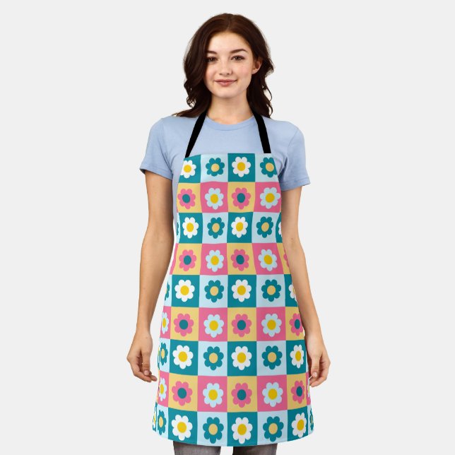 Retro Süß bunte Pastell-Blumen-Muster  Schürze (Getragen)