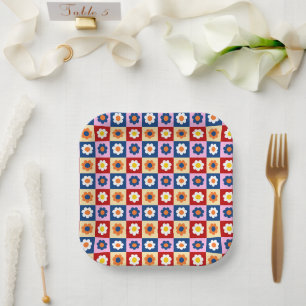 Retro Süß farbenfrohes Blumenmuster Pappteller