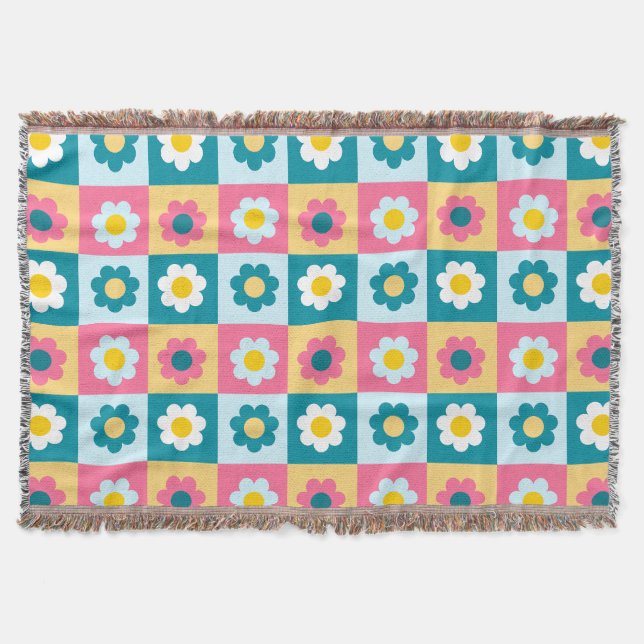 Retro Süß farbenfrohes Pastell-Blumenmuster  Decke (Vorderseite)