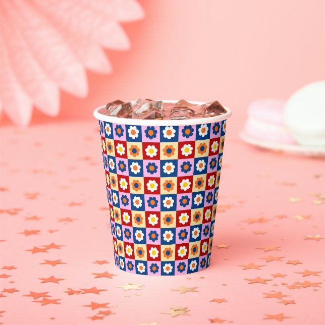 Retro Süß farbenfrohes Pastell-Blumenmuster  Pappbecher (Insitu)