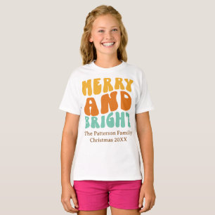 Retro Süß Fröhliche und Helle Mädchen Weihnachten T-Shirt