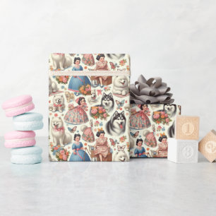 Retro süße amerikanische Eskimohündin Nahtlos Geschenkpapier