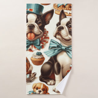 Retro süße Boston Terrier Illustration Badehandtuch