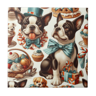 Retro süße Boston Terrier Illustration Fliese