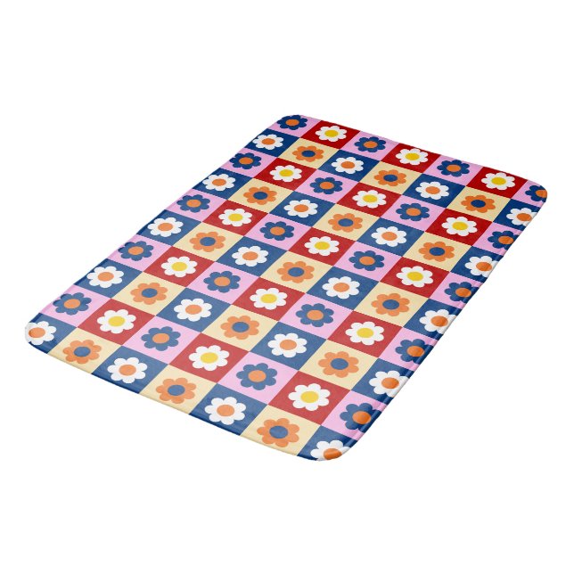 Retro Süße bunte Blumen Muster  Badematte (Schrägansicht)
