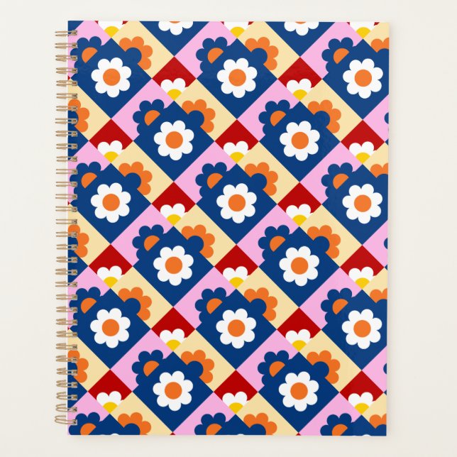 Retro Süße bunte Blumen Muster  Planer (Vorderseite)