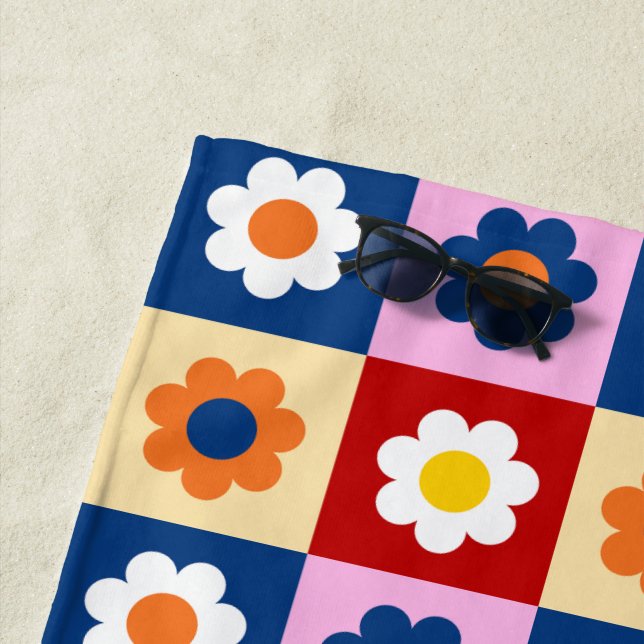 Retro Süße bunte Blumen Muster  Strandtuch (Beispiel)