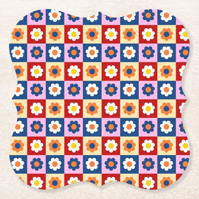 Retro Süße bunte Blumen Muster  Untersetzer (Vorderseite)