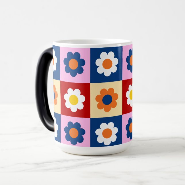Retro Süße bunte Blumen Muster  Verwandlungstasse (Vorderseite Links)