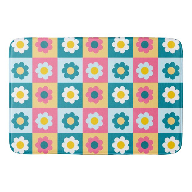 Retro Süße bunte Pastell-Blumen-Muster  Badematte (Vorderseite)