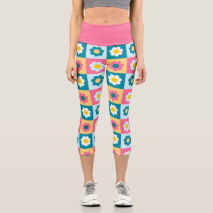 Retro Süße bunte Pastell-Blumen-Muster Capri Leggings