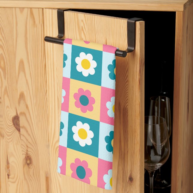Retro Süße bunte Pastell-Blumen-Muster  Geschirrtuch (Drittel gefaltet)