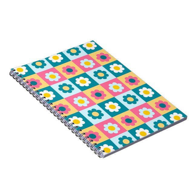 Retro Süße bunte Pastell-Blumen-Muster  Notizblock (Rechte Seite)