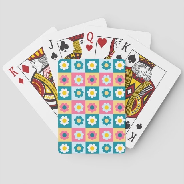 Retro Süße bunte Pastell-Blumen-Muster  Spielkarten (Rückseite)