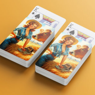 Retro süße Cowgirl Pin-up Spielkarten