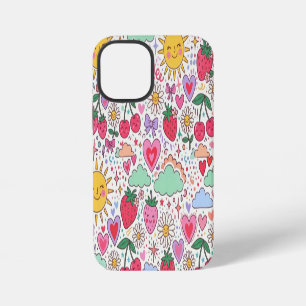 Retro Süße Erdbeere, Sonnenschein und Herzen Glück iPhone 12 Mini Hülle