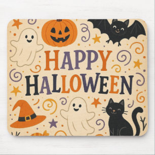Retro, süße glückliche Halloween-Fledermaus, Geist Mousepad