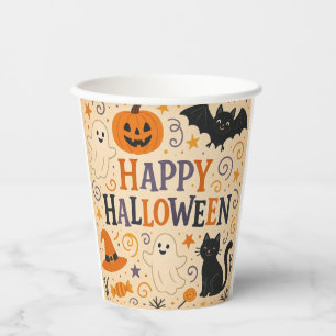 Retro, süße glückliche Halloween-Fledermaus, Geist Pappbecher
