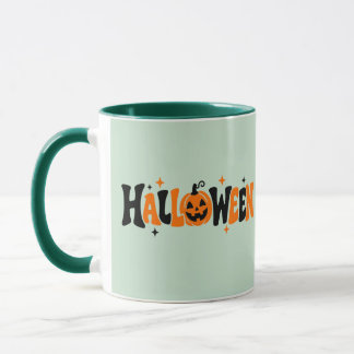 Retro Süße Gruselige Halloween-Kürbis-Typografie Tasse