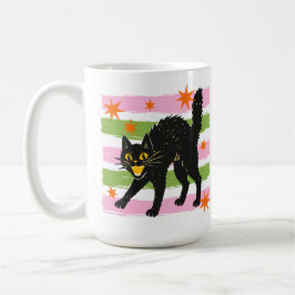 Retro süße Halloween-Schwarze Katze mit Streifen u Kaffeetasse