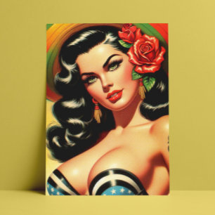 Retro Süße Heiße Pinup Postkarte