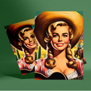 Retro süße Landfrau Postkarte