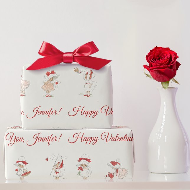 Retro Süße Mädchen Rote Herzen Name Valentinstag Geschenkpapier (Von Creator hochgeladen)