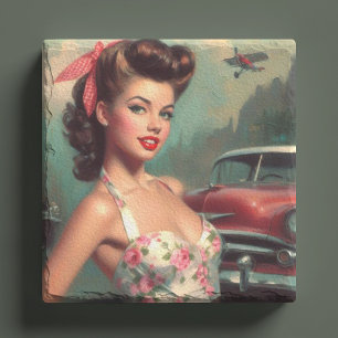 Retro süße Pin-Up-Malerei Steinuntersetzer