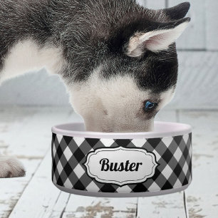 Retro süße Schwarz-Weiß-Gingham-Karo-Hundefuttersc Napf
