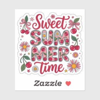 Retro Süße Sommerzeit Kirschen Gänseblümchen Koket Aufkleber