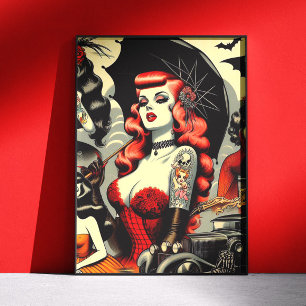 Retro Süße Tätowierte Goth Mädchen Poster